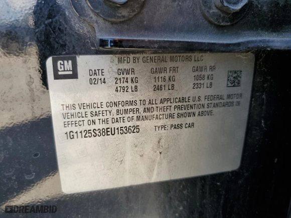 2014 Chevrolet Impala LT with VIN 1G1125S38EU153625, listed as a Copart auction lot 50445645 with 260,026 mi miles and Salvage Title. Bid and sale history available at carsss.com. Image 13.