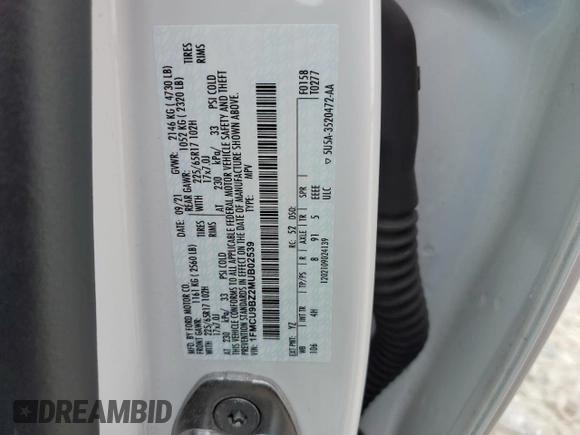 2021 Ford Escape SE Hybrid with VIN 1FMCU9BZ2MUB02539, listed as a Copart auction lot 48174155 with 82,682 mi miles and Clean title. Bid and sale history available at DreamBid. Image 13.