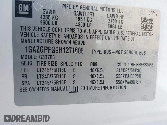 2017 Chevrolet Express Passenger LT с VIN 1GAZGPFG9H1271606, выставлен на аукционе IAAI как лот 42131717 с пробегом 119 295 миль миль и . История ставок и продаж доступна на DreamBid. Изображение 9.