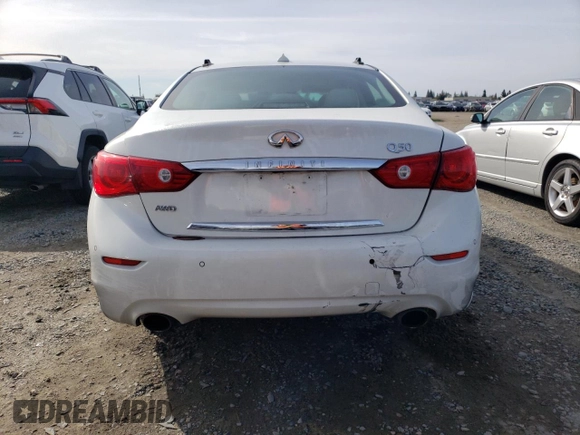 2014 Infiniti Q50 Premium with VIN JN1BV7AR8EM686761, listed as a Copart auction lot 49650385 with 157,113 mi miles and Salvage Title. Bid and sale history available at carsss.com. Image 6.