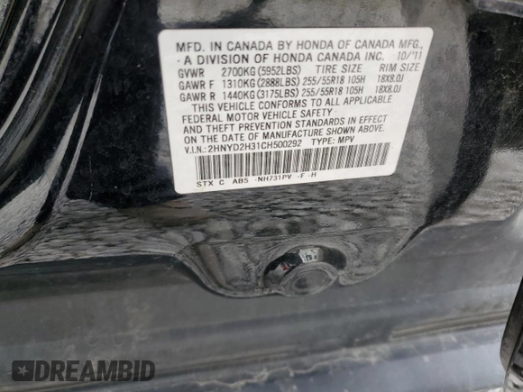 2012 Acura MDX Tech Pkg with VIN 2HNYD2H31CH500292, listed as a Copart auction lot 54661635 with 136,885 mi miles and Salvage Title. Bid and sale history available at carsss.com. Image 13.