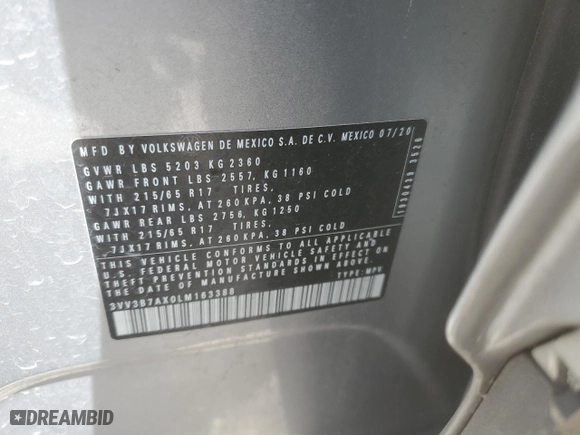 2020 Volkswagen Tiguan SE with VIN 3VV3B7AX0LM163388, listed as a Copart auction lot 50042615 with 157,904 mi miles and Salvage Title. Bid and sale history available at carsss.com. Image 14.