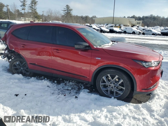 2023 Acura MDX w/A-Spec Package with VIN 5J8YE1H0XPL027358, listed as a Copart auction lot 43131555 with 21,767 mi miles and Salvage Title. Bid and sale history available at DreamBid. Image 4.