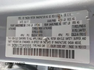 2018 Mazda 3 Sport with VIN 3MZBN1U72JM161615, listed as a IAAI auction lot 41833600 with 161,279 mi miles and . Bid and sale history available at DreamBid. Image 9.