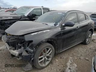 2018 Alfa Romeo Stelvio Ti Sport z VIN ZASFAKNNXJ7B69241, wystawiony jako Copart lot #44728855 z przebiegiem Nie podano mil oraz Szkoda całkowita • Salvage title. Historia ofert i sprzedaży dostępna na DreamBid. Obrazek 1.