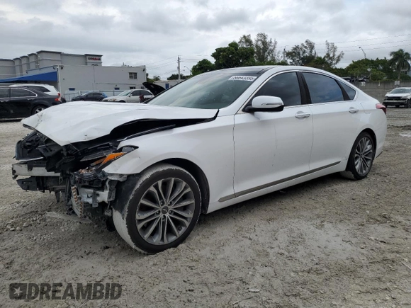 2017 Genesis G80 3.8L z VIN KMHGN4JE5HU182487, wystawiony jako Copart lot #56643395 z przebiegiem Nie podano mil oraz Szkoda całkowita • Salvage title. Historia ofert i sprzedaży dostępna na DreamBid. Obrazek 1.