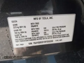 2024 Tesla Model Y с VIN 7SAYGDED1RF056306, выставлен на аукционе IAAI как лот 42683616 с пробегом 7 423 миль миль и . История ставок и продаж доступна на DreamBid. Изображение 9.