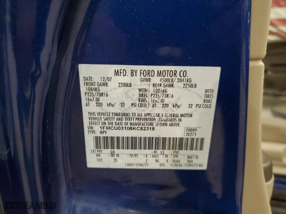 2008 Ford Escape XLT with VIN 1FMCU03108KC82318, listed as a Copart auction lot 51937605 with 178,011 mi miles and Salvage Title. Bid and sale history available at carsss.com. Image 13.