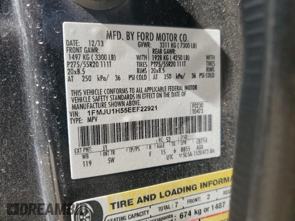 2014 Ford Expedition XLT z VIN 1FMJU1H55EEF22921, wystawiony jako Copart lot #45419885 z przebiegiem 148 100 mil mil oraz Szkoda całkowita • Salvage title. Historia ofert i sprzedaży dostępna na DreamBid. Obrazek 14.