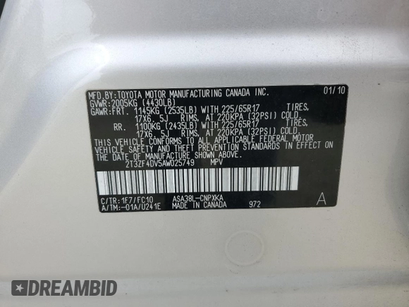 2010 Toyota RAV4 with VIN 2T3ZF4DV5AW025749, listed as a Copart auction lot 53789235 with 161,428 mi miles and Salvage Title. Bid and sale history available at carsss.com. Image 13.
