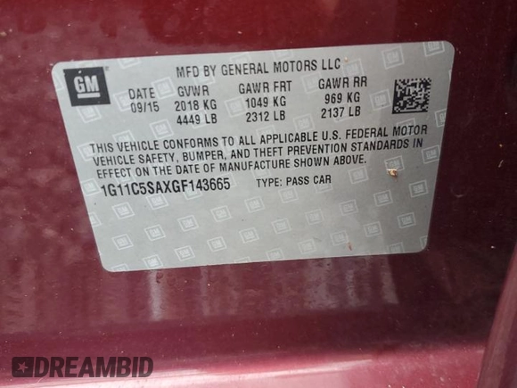 2016 Chevrolet Malibu Limited LT with VIN 1G11C5SAXGF143665, listed as a Copart auction lot 73856494 with 92,557 mi miles and Salvage Title. Bid and sale history available at carsss.com. Image 13.