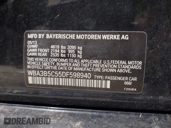 2013 BMW 3 Series 328i xDrive with VIN WBA3B5C55DF598940, listed as a IAAI auction lot 41828448 with 110,184 mi miles. Bid and sale history available at carsss.com. Image 9.