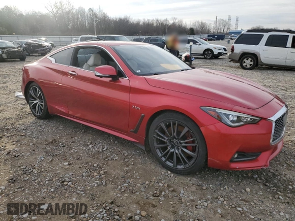 2017 Infiniti Q60 Red Sport 400 with VIN JN1FV7EK9HM610291, listed as a Copart auction lot 45558145 with 56,940 mi miles and Salvage title. Bid and sale history available at DreamBid. Image 4.