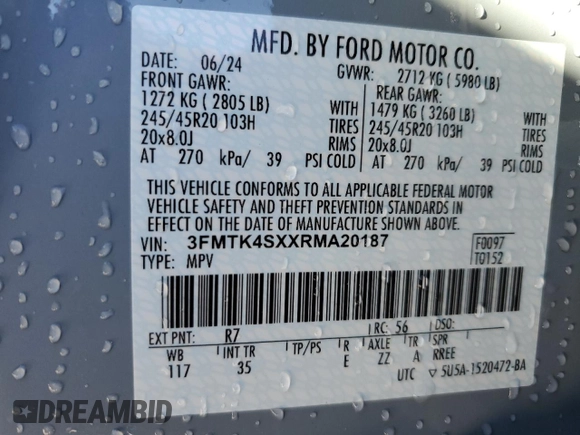 2024 Ford Mustang Mach-E GT with VIN 3FMTK4SXXRMA20187, listed as a Copart auction lot 88253255 with 3,464 mi miles and Salvage Title. Bid and sale history available at DreamBid. Image 13.