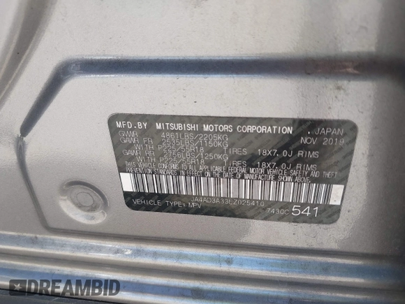 2020 Mitsubishi Outlander SE z VIN JA4AD3A33LZ025410, wystawiony jako IAAI lot #41805342 z przebiegiem 41 154 mil mil oraz . Historia ofert i sprzedaży dostępna na DreamBid. Obrazek 9.