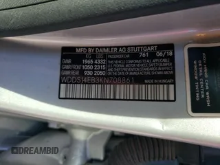 2019 Mercedes-Benz CLA with VIN WDDSJ4EB3KN708861, listed as a Copart auction lot 62657243 with 49,798 mi miles. Bid and sale history available at carsss.com. Image 12.