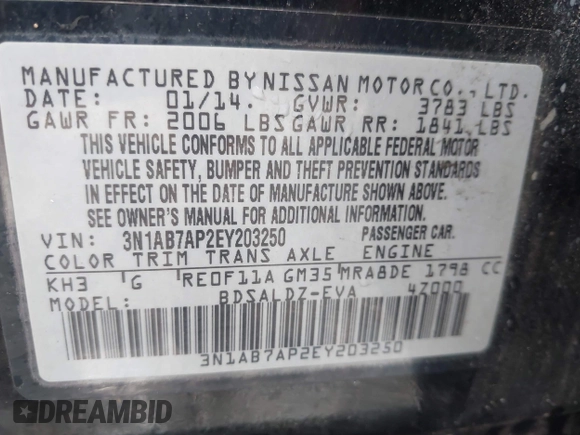 2014 Nissan Sentra SV with VIN 3N1AB7AP2EY203250, listed as a IAAI auction lot 42665080 with 56,202 mi miles and . Bid and sale history available at DreamBid. Image 9.