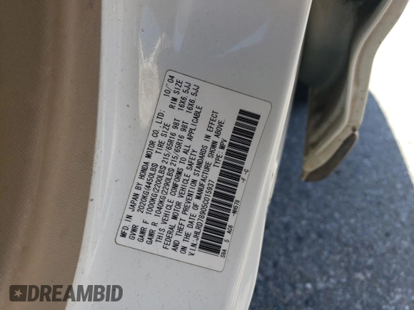 2005 Honda CR-V EX SE with VIN JHLRD78905C015937, listed as a Copart auction lot 49355445 with 181,987 mi miles and Salvage Title. Bid and sale history available at carsss.com. Image 14.