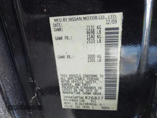 2010 Nissan Maxima SV with VIN 1N4AA5AP5AC826827, listed as a IAAI auction lot 42538366 with 211,145 mi miles and . Bid and sale history available at DreamBid. Image 9.