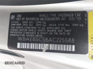 2010 BMW 6 Series 650i with VIN WBAEB5C58AC225588, listed as a IAAI auction lot 41186110 with 83,032 mi miles. Bid and sale history available at carsss.com. Image 9.