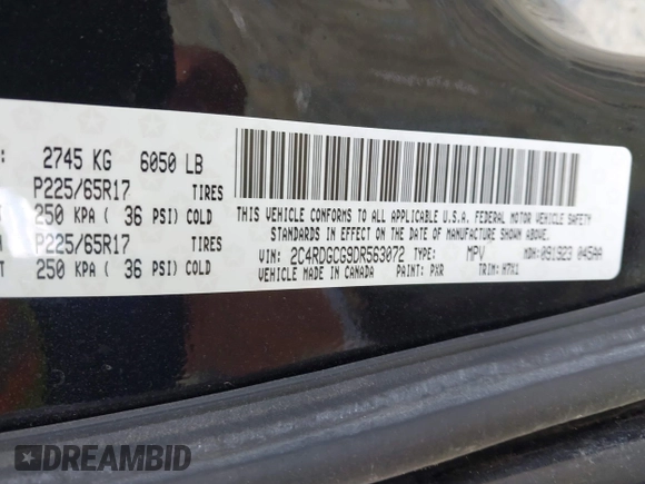 2013 Dodge Grand Caravan SXT with VIN 2C4RDGCG9DR563072, listed as a IAAI auction lot 42179166 with 211,008 mi miles and . Bid and sale history available at DreamBid. Image 9.