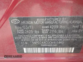 2012 Hyundai Sonata SE z VIN 5NPEC4AC0CH411449, wystawiony jako IAAI lot #42495294 z przebiegiem 109 080 mil mil oraz . Historia ofert i sprzedaży dostępna na DreamBid. Obrazek 9.
