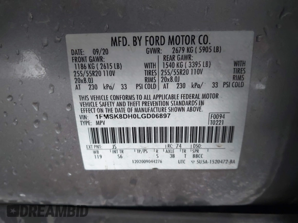 2020 Ford Explorer XLT z VIN 1FMSK8DH0LGD06897, wystawiony jako IAAI lot #41760575 z przebiegiem 71 007 mil mil oraz . Historia ofert i sprzedaży dostępna na DreamBid. Obrazek 9.