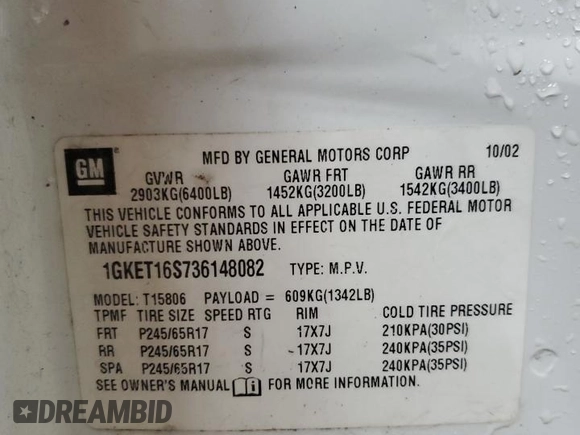 2003 GMC Envoy SLT с VIN 1GKET16S736148082, выставлен на аукционе Copart как лот 53889665 с пробегом 179 774 миль миль и Чистый • Clean title. История ставок и продаж доступна на DreamBid. Изображение 13.