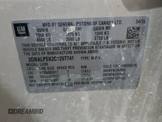 2012 Chevrolet Equinox 2LT z VIN 2GNALPEK2C1297741, wystawiony jako Copart lot #57493275 z przebiegiem 107 865 mil mil oraz Czysty tytuł • Clean title. Historia ofert i sprzedaży dostępna na DreamBid. Obrazek 13.