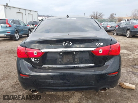 2015 Infiniti Q50 with VIN JN1BV7AR5FM392624, listed as a IAAI auction lot 41667327 with 53,589 mi miles. Bid and sale history available at carsss.com. Image 15.