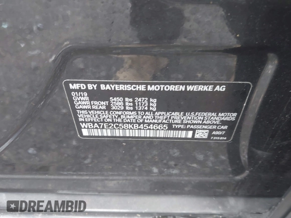 2019 BMW 7 Series 740i с VIN WBA7E2C58KB454665, выставлен на аукционе IAAI как лот 42441437 с пробегом 89 560 миль миль и . История ставок и продаж доступна на DreamBid. Изображение 9.