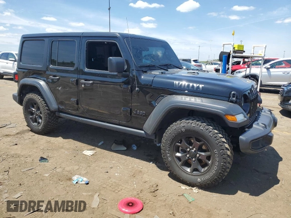 2023 Jeep Wrangler Willys with VIN 1C4HJXDN7PW548812, listed as a Copart auction lot 57729154 with 45,847 mi miles and Clean Title. Bid and sale history available at DreamBid. Image 4.