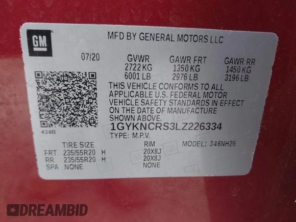 2020 Cadillac XT5 Premium Luxury FWD with VIN 1GYKNCRS3LZ226334, listed as a IAAI auction lot 41886700 with 86,736 mi miles. Bid and sale history available at carsss.com. Image 9.