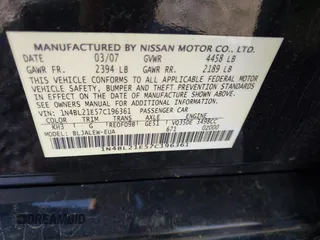 2007 Nissan Altima SL with VIN 1N4BL21E57C196361, listed as a IAAI auction lot 41970314 with 167,762 mi miles and . Bid and sale history available at DreamBid. Image 9.
