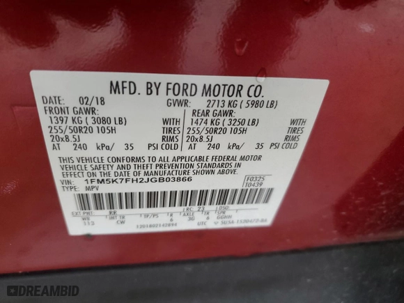 2018 Ford Explorer Limited with VIN 1FM5K7FH2JGB03866, listed as a Copart auction lot 86318694 with 133,616 mi miles and Salvage Title. Bid and sale history available at carsss.com. Image 15.
