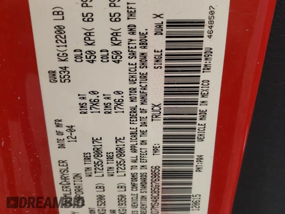 2005 Dodge 3500 SLT z VIN 3D7MS48C85G769856, wystawiony jako Copart lot #58231725 z przebiegiem 196 517 mil mil oraz Szkoda całkowita • Salvage title. Historia ofert i sprzedaży dostępna na DreamBid. Obrazek 13.