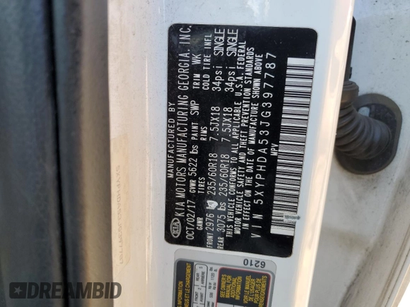 2018 Kia Sorento EX with VIN 5XYPHDA53JG397787, listed as a Copart auction lot 54276155 with 114,652 mi miles and Salvage title. Bid and sale history available at DreamBid. Image 12.