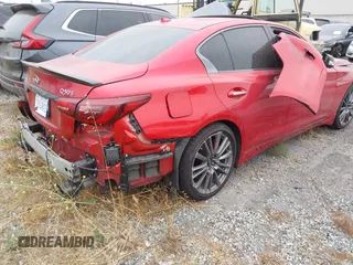 2021 Infiniti Q50 Red Sport 400 with VIN JN1FV7DP7MM850432, listed as a IAAI auction lot 42057935 with 15,936 mi miles and . Bid and sale history available at DreamBid. Image 4.
