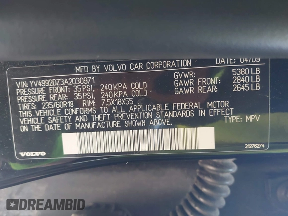 2010 Volvo XC60 3.0T z VIN YV4992DZ3A2030971, wystawiony jako IAAI lot #42336768 z przebiegiem 230 559 mil mil oraz . Historia ofert i sprzedaży dostępna na DreamBid. Obrazek 9.