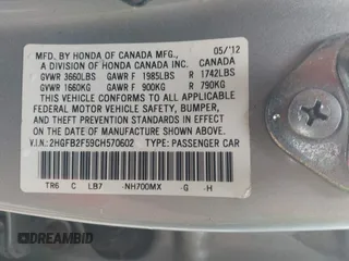 2012 Honda Civic LX with VIN 2HGFB2F59CH570602, listed as a IAAI auction lot 42241041 with 134,134 mi miles and . Bid and sale history available at DreamBid. Image 9.