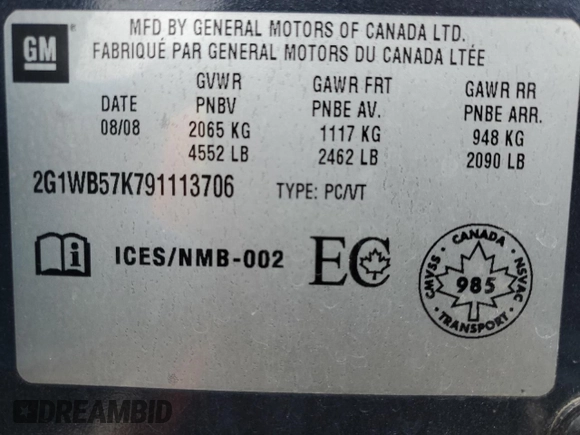 2009 Chevrolet Impala LS with VIN 2G1WB57K791113706, listed as a Copart auction lot 51128205 with Not Provided miles and Salvage Title. Bid and sale history available at DreamBid. Image 14.