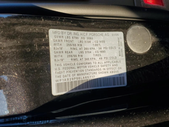 2006 Porsche Cayenne S with VIN WP1AB29P56LA65717, listed as a Copart auction lot 75788274 with 125,623 mi miles and Salvage Title. Bid and sale history available at carsss.com. Image 13.