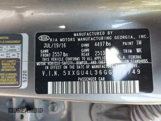 2016 Kia Optima EX with VIN 5XXGU4L36GG098749, listed as a IAAI auction lot 41191912 with 113,019 mi miles and . Bid and sale history available at DreamBid. Image 9.