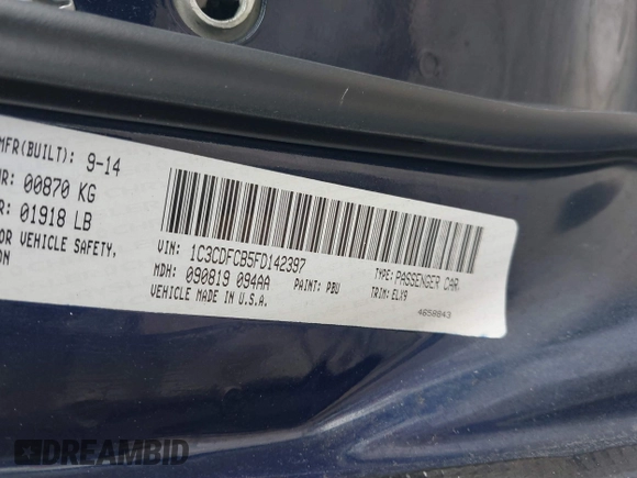 2015 Dodge Dart Limited with VIN 1C3CDFCB5FD142397, listed as a IAAI auction lot 41469465 with 115,195 mi miles. Bid and sale history available at carsss.com. Image 9.