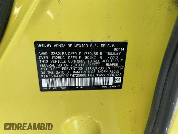 2015 Honda Fit LX with VIN 3HGGK5G51FM725668, listed as a Copart auction lot 87524975 with 152,940 mi miles and Clean Title. Bid and sale history available at carsss.com. Image 10.