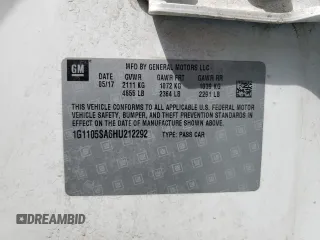 2017 Chevrolet Impala LT with VIN 1G1105SA6HU212292, listed as a Copart auction lot 53299175 with 186,530 mi miles and Salvage Title. Bid and sale history available at DreamBid. Image 12.
