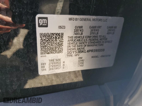 2023 Cadillac Escalade RWD Premium Luxury z VIN 1GYS3BKL4PR395559, wystawiony jako Copart lot #48347285 z przebiegiem 3 818 mil mil oraz Szkoda całkowita • Salvage title. Historia ofert i sprzedaży dostępna na DreamBid. Obrazek 13.