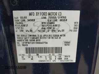 2005 Ford F-150 XLT with VIN 1FTPW12515KE63756, listed as a IAAI auction lot 42191650 with 176,285 mi miles and . Bid and sale history available at DreamBid. Image 9.