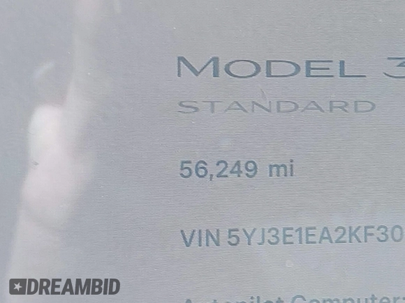 2019 Tesla Model 3 Mid Range with VIN 5YJ3E1EA2KF306286, listed as a IAAI auction lot 41699127 with 56,249 mi miles and . Bid and sale history available at DreamBid. Image 15.