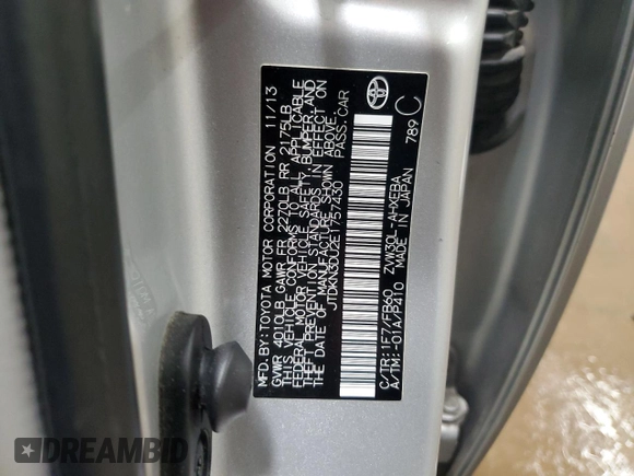 2014 Toyota Prius Four with VIN JTDKN3DU2E1757430, listed as a Copart auction lot 49636195 with 136,818 mi miles and Salvage Title. Bid and sale history available at carsss.com. Image 12.